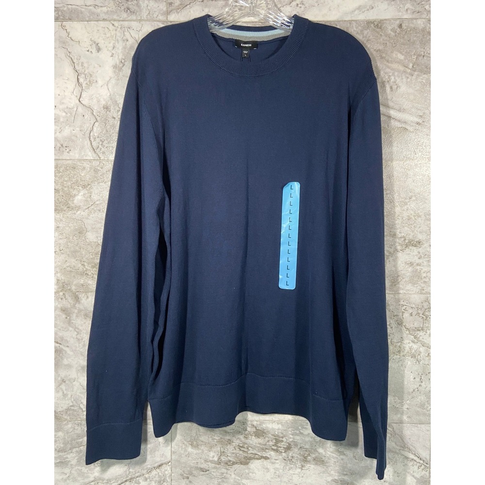 EXPRESS Men's Navy Blue Crew Neck Long Sleeve Sweater Size L